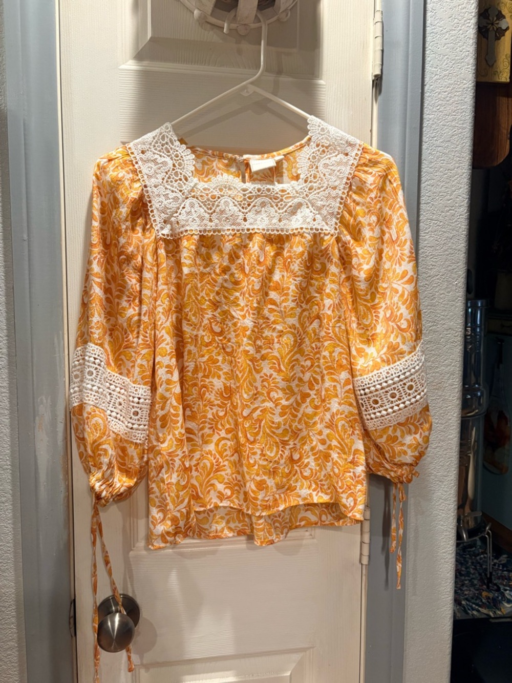 Zac & Rachel Yellow Floral Lace Yoke Blouse